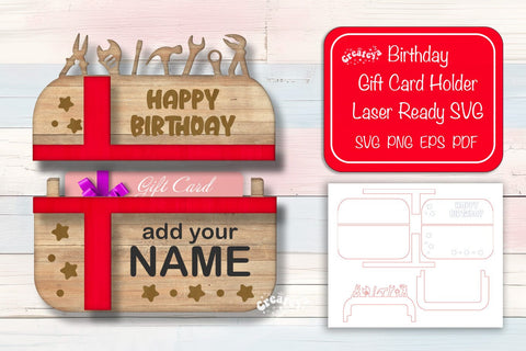 Birthday gift card holder laser Personalized Gift Card Holder Laser Cut Card Holder SVG Happy Birthday Layered svg SVG Createya Design 