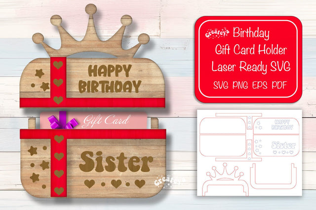 Birthday gift card holder laser, Sister Gift Card Holder Laser Cut. Card Holder SVG Happy Birthday Layered svg SVG Createya Design 