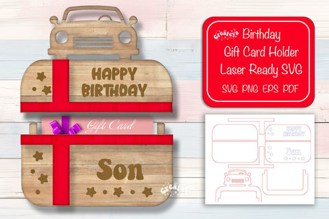 Birthday gift card holder laser, Son Gift Card Holder Laser Cut. Card Holder SVG Happy Birthday Layered svg SVG Createya Design 