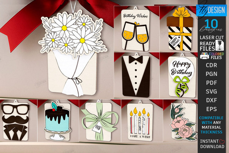 Birthday Gift Cards Laser Cut Bundle | Birthday Greeting Cards | Happy Birthday SVG | Cards with Wishes | Birthday Gift Idea | Personalized Birthday Cards | Birthday Laser Engraving | B-day Gift Cards | CNC Files SVG Fly Design 