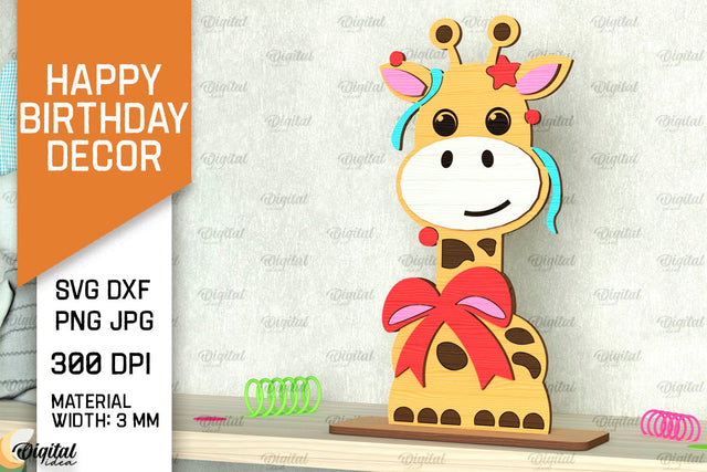 Birthday Giraffe SVG Design. Happy Birthday Decor Laser Cut SVG Evgenyia Guschina 