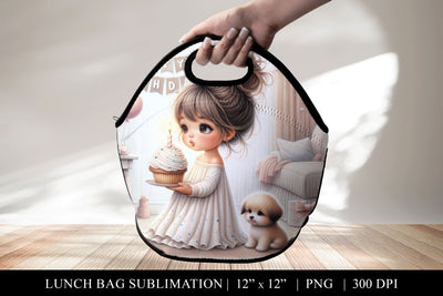 Birthday Girl with Puppy Lunch Bag Sublimation Design Sublimation BijouBay 