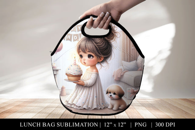 Birthday Girl with Puppy Lunch Bag Sublimation Design Sublimation BijouBay 