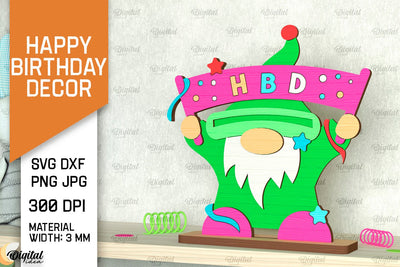 Birthday Gnome SVG Design. Happy Birthday Decor Laser Cut SVG Evgenyia Guschina 