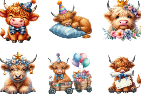 Birthday Highland Cow Clipart Sublimation SVGista 