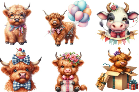 Birthday Highland Cow Clipart Sublimation SVGista 