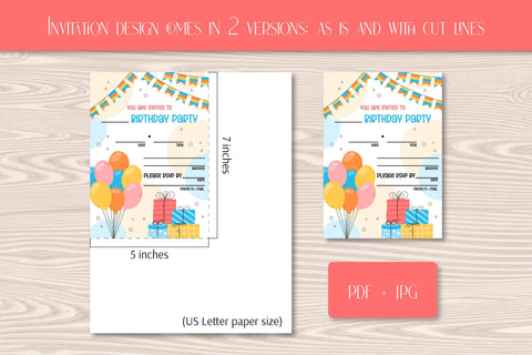 Birthday Invitation Card Printable Template | Kids BDay Party Cute Design | PDF & JPG Digital Download 5 x 7 | Colorful Illustrated Balloons Sublimation AnnaViolet_store 