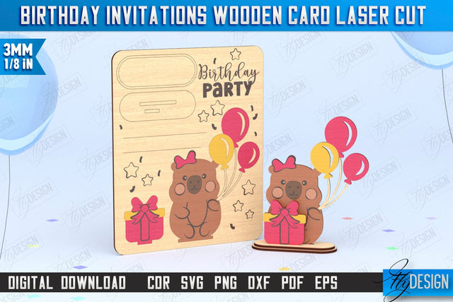 Birthday Invitations Laser Cut | Birthday Party | Wooden Invitation Card | CNC File SVG Fly Design 