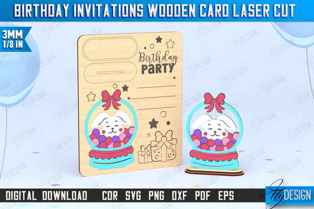 Birthday Invitations Laser Cut | Birthday Party | Wooden Invitation Card | CNC File SVG Fly Design 