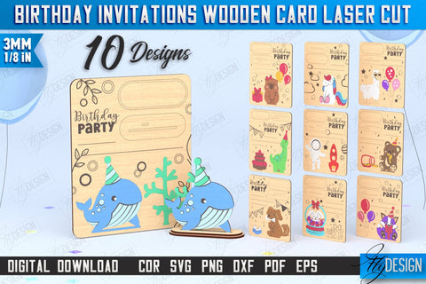 Birthday Invitations Laser Cut Bundle | Birthday Party | Wooden Invitation Card | CNC Files SVG Fly Design 