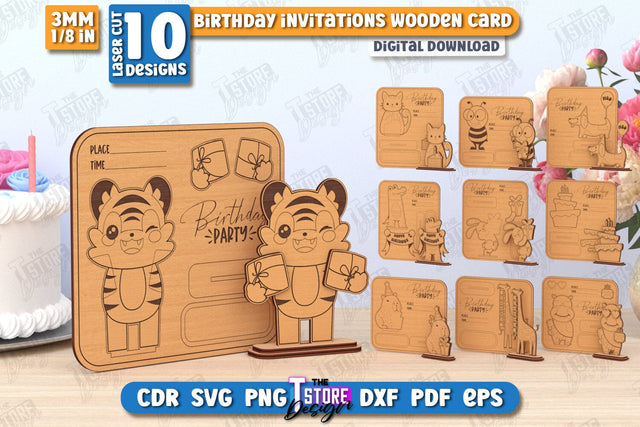 Birthday Invitations Laser Cut Bundle | Birthday Party | Wooden Invitation Card | CNC Files SVG The T Store Design 