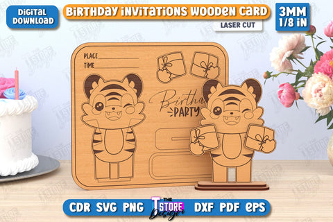 Birthday Invitations Laser Cut Bundle | Birthday Party | Wooden Invitation Card | CNC Files SVG The T Store Design 