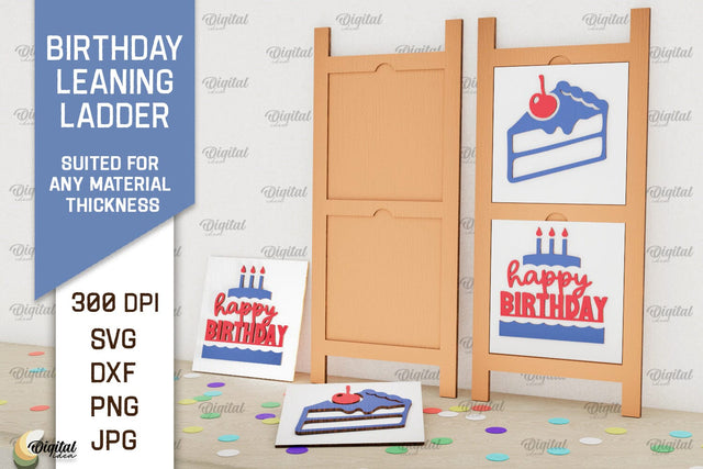 Birthday Leaning Ladder Laser Cut. Happy Birthday Sign SVG SVG Evgenyia Guschina 