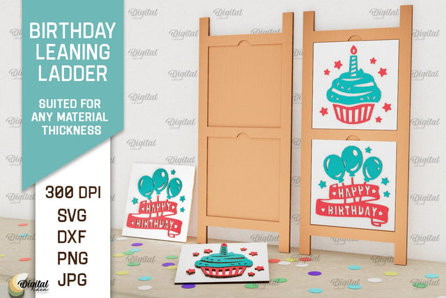 Birthday Leaning Ladder Laser Cut. Happy Birthday Sign SVG SVG Evgenyia Guschina 