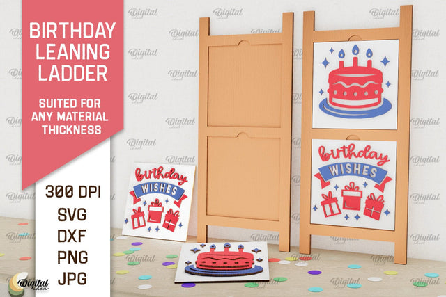 Birthday Leaning Ladder Laser Cut. Happy Birthday Sign SVG SVG Evgenyia Guschina 