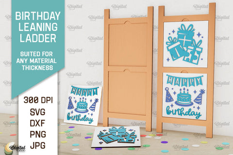 Birthday Leaning Ladders LaserCut Bundle. Happy Birthday SVG SVG Evgenyia Guschina 