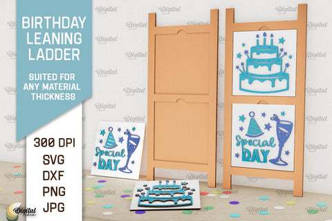 Birthday Leaning Ladders LaserCut Bundle. Happy Birthday SVG SVG Evgenyia Guschina 