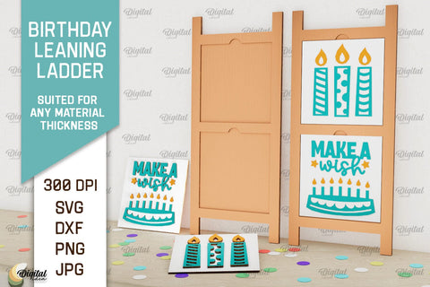 Birthday Leaning Ladders LaserCut Bundle. Happy Birthday SVG SVG Evgenyia Guschina 