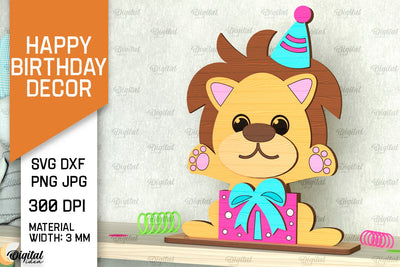 Birthday Lion SVG Design. Happy Birthday Decor Laser Cut SVG Evgenyia Guschina 