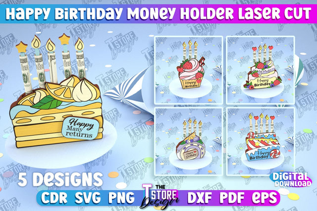 Birthday Money Holder Bundle | Greeting Cards Design | Money Card Laser Cut | CNC Files SVG The T Store Design 