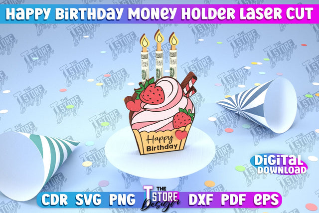 Birthday Money Holder | Greeting Cards Design | Money Card Laser Cut | CNC File SVG The T Store Design 