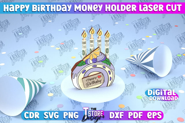 Birthday Money Holder | Greeting Cards Design | Money Card Laser Cut | CNC File SVG The T Store Design 