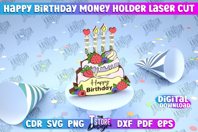 Birthday Money Holder | Greeting Cards Design | Money Card Laser Cut | CNC File SVG The T Store Design 