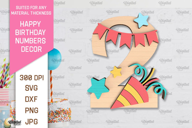 Birthday Number 2 SVG. Happy Birthday Number Laser Cut SVG Evgenyia Guschina 