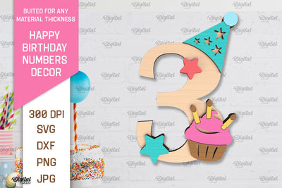 Birthday Number 3 SVG. Happy Birthday Number Laser Cut SVG Evgenyia Guschina 