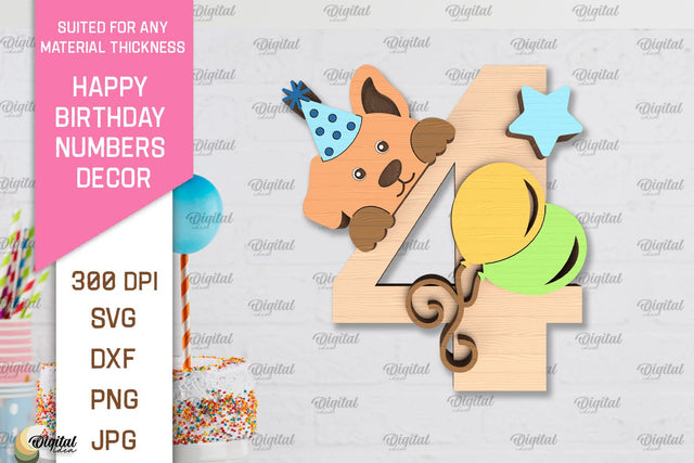 Birthday Number 4 SVG. Happy Birthday Number Laser Cut SVG Evgenyia Guschina 