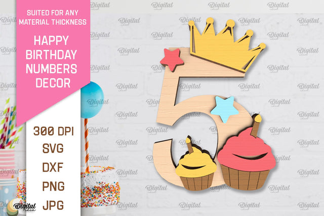 Birthday Number 5 SVG. Happy Birthday Number Laser Cut SVG Evgenyia Guschina 