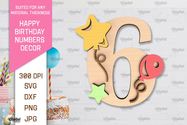 Birthday Number 6 SVG. Happy Birthday Number Laser Cut SVG Evgenyia Guschina 