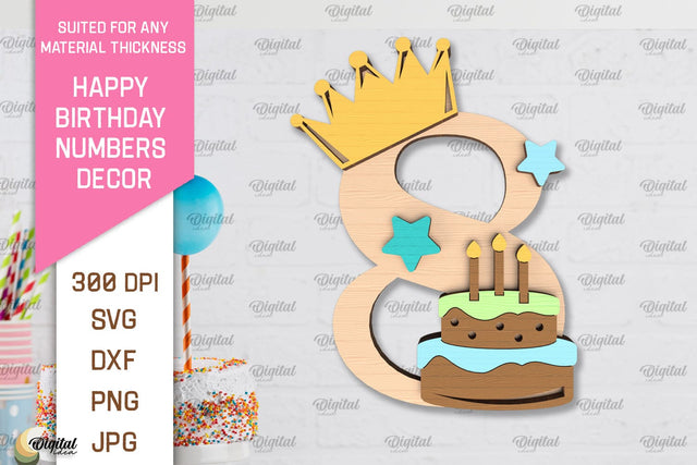 Birthday Number 8 SVG. Happy Birthday Number Laser Cut SVG Evgenyia Guschina 