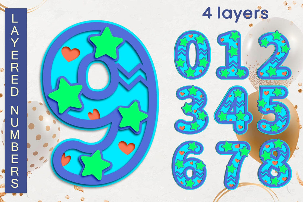 Birthday numbers cake topper svg, 3d layered party decor - So Fontsy