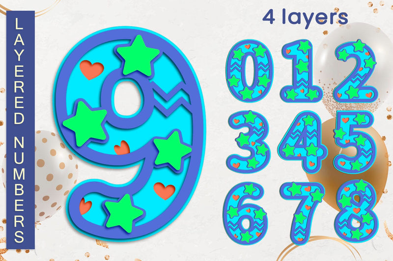 Birthday numbers cake topper svg, 3d layered party decor SVG AnastasiyaArtDesign 
