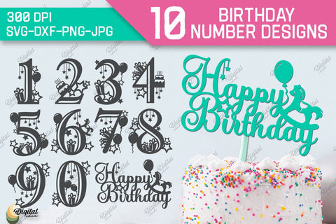 Birthday Numbers Laser Cut Bundle. Birthday Toppers Paper Cut 3D Paper Evgenyia Guschina 