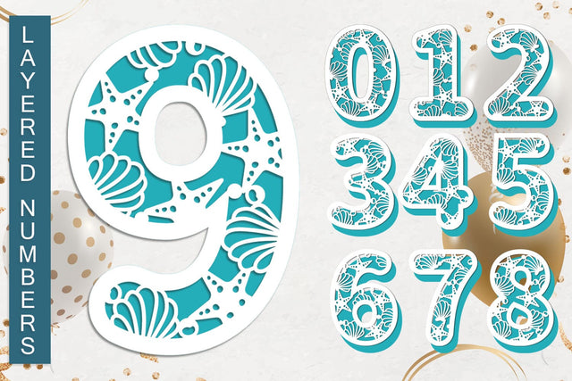 Birthday numbers with seashell svg, 3d cake topper SVG AnastasiyaArtDesign 