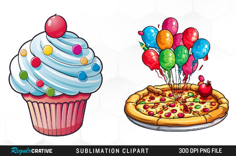 Birthday Party Watercolor Clipart Bundle Sublimation Regulrcrative 