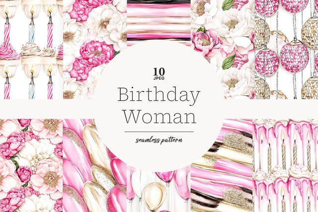 Birthday Peonies Digital Paper | Pink Celebration Patterns Digital Pattern GlamArtZhanna 