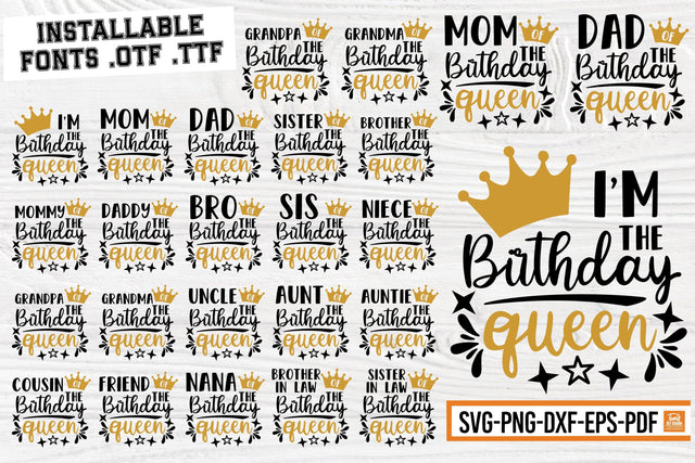 Birthday Queen SVG Bundle, Includes Bold & Calligraphy Fonts SVG TonisArtStudio 