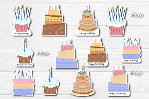 Birthday Stickers png Printable Stickers First birthday cake sticker sheets Sublimation Createya Design 