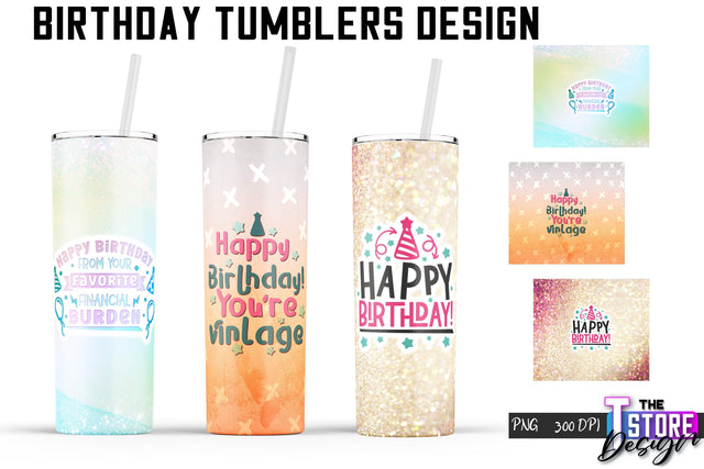 Birthday Tumbler | Happy Birthday PNG Design | 20 Oz Tumbler | Tumbler Wrap Sublimation The T Store Design 