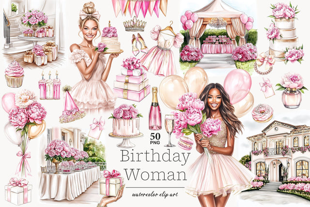 Birthday Woman Clipart | Pink Celebration PNG | Adult Party SVG GlamArtZhanna 