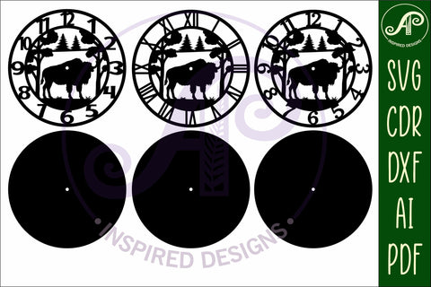 Bison clock wall clock laser cut files SVG APInspireddesigns 