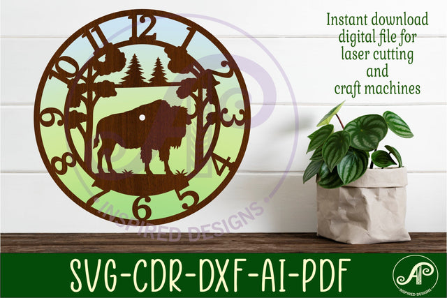 Bison clock wall clock laser cut files SVG APInspireddesigns 