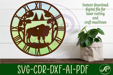 Bison clock wall clock laser cut files SVG APInspireddesigns 