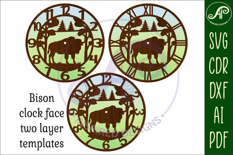 Bison clock wall clock laser cut files SVG APInspireddesigns 