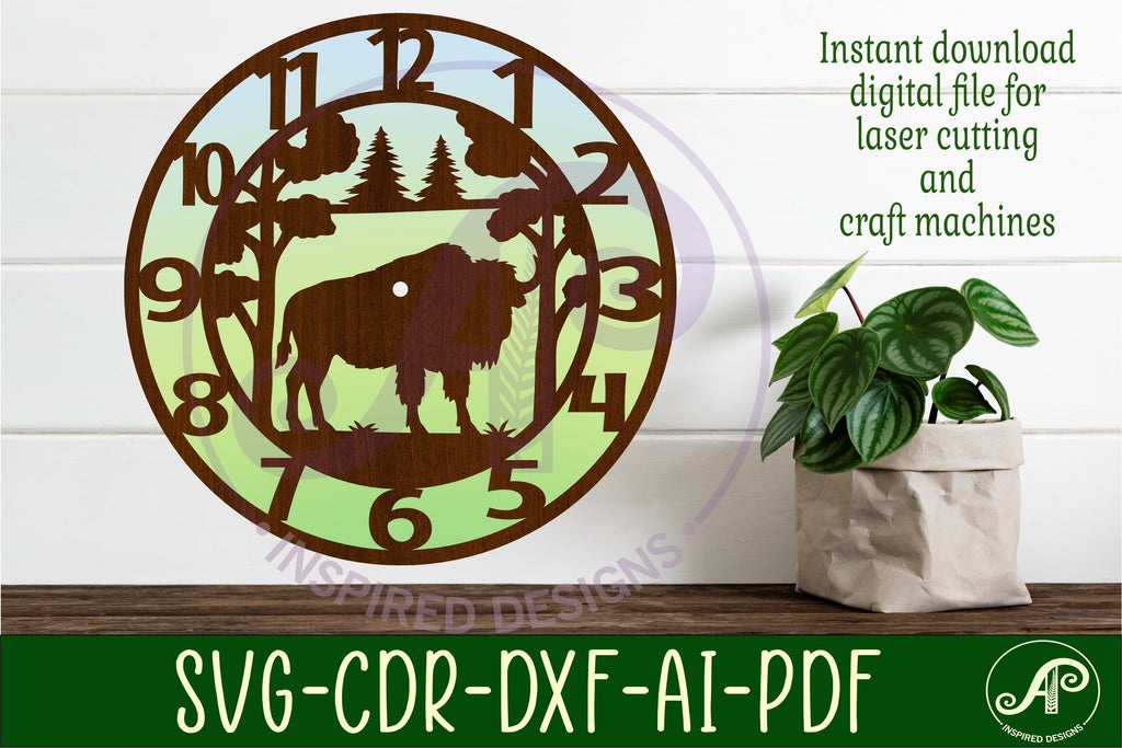 Bison clock wall clock laser cut files - So Fontsy