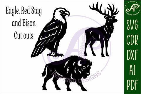 Bison, Eagle, Red Stag silhouette laser cut outs SVG files SVG APInspireddesigns 