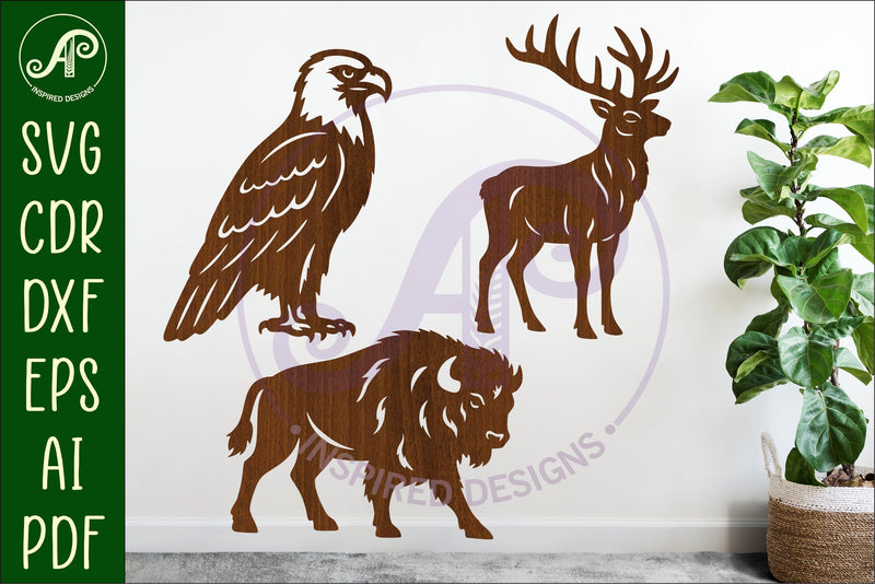 Bison, Eagle, Red Stag silhouette laser cut outs SVG files SVG APInspireddesigns 